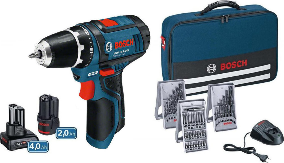 Bosch  GSR 12V-15 Δραπανοκατσάβιδο Μπαταρίας 1x2.0 και 1x4.0Ah με Εξαρτήματα 0615990G6L