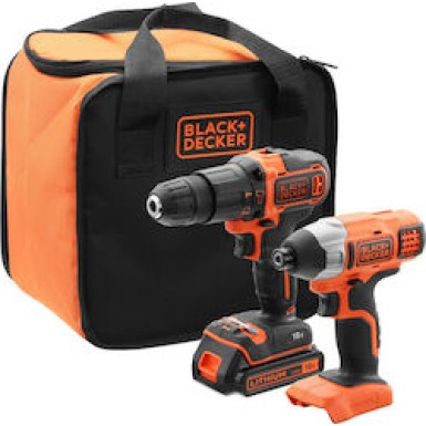 Black and Decker Σετ Κρουστικό Δραπανοκατσάβιδο Και Παλμικό Κατσαβίδι 18V 1χ1.5Ah BCK21S1S 