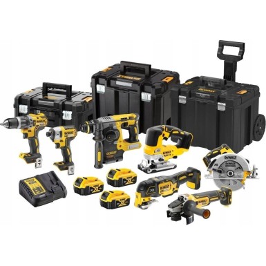 DeWalt Σετ Γωνιακός Τροχός & Δισκοπρίονο & Δράπανο & Κατσαβίδι & Κρουστικό Δραπανοκατσάβιδο & Πολυεργαλείο & Πριόνι & Σέγα & Σκαπτικό 18V με 3 Μπαταρίες 5Ah και Θήκη DCK755P3T