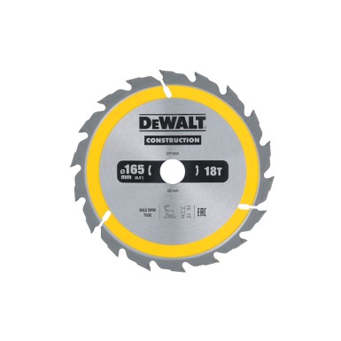 Δίσκος Κοπής Φορητών Δισκοπρίονων 165 X 20mm 18T Dewalt DT1933