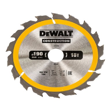 Δίσκος Κοπής Ξύλου 190mm 18Δόντια DeWALT DT1943