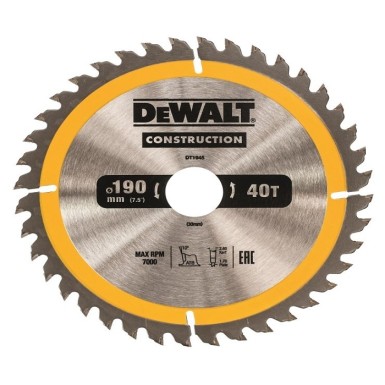DeWALT Δίσκος Κοπής Ξύλου 190mm 40 Δόντια DT1945