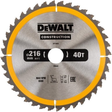Διαμαντόδισκος ξύλου 216 mm 40 δόντια DEWALT DT1953-QZ