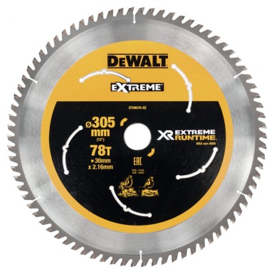 DEWALT Δίσκος Κοπής Ξύλου EXTREME XR 305mm 78 Δόντια DT99576-QZ
