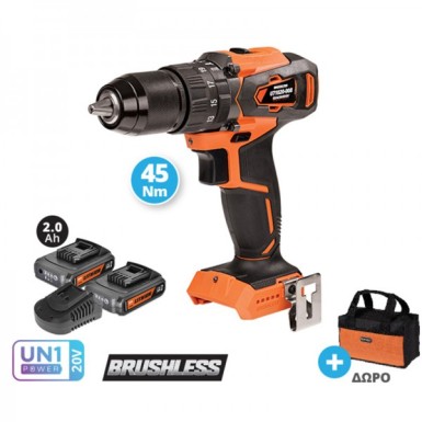KRAUSMANN ΔΡΑΠΑΝΟ ΚΡΟΥΣΤΙΚΟ BRUSHLESS 45NM 20V 2x2.0Ah ΚΑΙ ΔΩΡΟ ΤΣΑΝΤΑ ΜΕΤΑΦΟΡΑΣ U71020-22SB