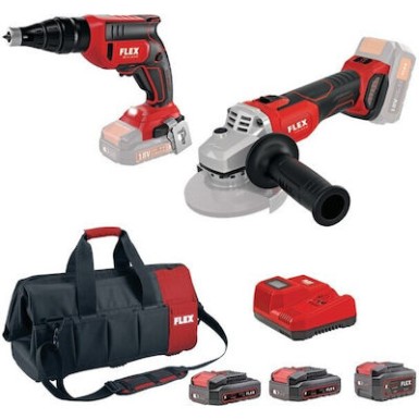 FLEX - PACK CF8 Κατσαβίδι Γυψοσανίδας & Γωνιακός Τροχός 18V (2x2.5Ah & 1x5.0Ah) 10062
