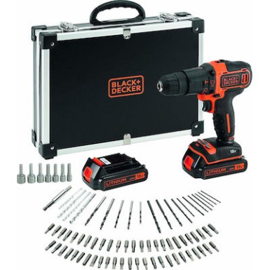 Black & Decker Κρουστικό Δραπανοκατσάβιδο Μπαταρίας 18V 2x1.5Ah + 80 Εξαρτήματα BDCHD18BAFC-QW
