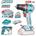 TOTAL ΕΠΑΓΓ. ΔΡΑΠ/ΒΙΔΟ ΜΠΑΤ. Li-ion 20V / 2Ah / 55Nm / 2 ΜΠΑΤ BL Motor (TDLI205582E)