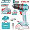 TOTAL ΕΠΑΓΓ. ΔΡΑΠ/ΒΙΔΟ ΚΡΟΥΣΤΙΚΟ ΜΠΑΤ. Li-ion 20V / 2Ah / 55Nm / 2 ΜΠΑΤ BL Motor (TIDLI20558E)