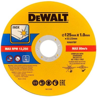 Δίσκος Κοπής Μέταλλο 125mm 50τμχ Dewalt DT20598 