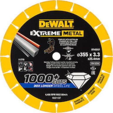 DEWALT DT40257 EXTREME METAL ΔΙΑΜΑΝΤΟΔΙΣΚΟΣ ΓΩΝΙΑΚΟΥ ΤΡΟΧΟΥ Ø355mm DT40257