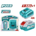 TOTAL ΕΠΑΓΓ. ΣΕΤ 1τεμ ΜΠΑΤ TFBLI2075 Li-ion 20V/7.5Ah + 1τεμ ΤΑΧΥΦΟΡΤΙΣΤΗΣ TFCLI20411E  TFBCPK1417E