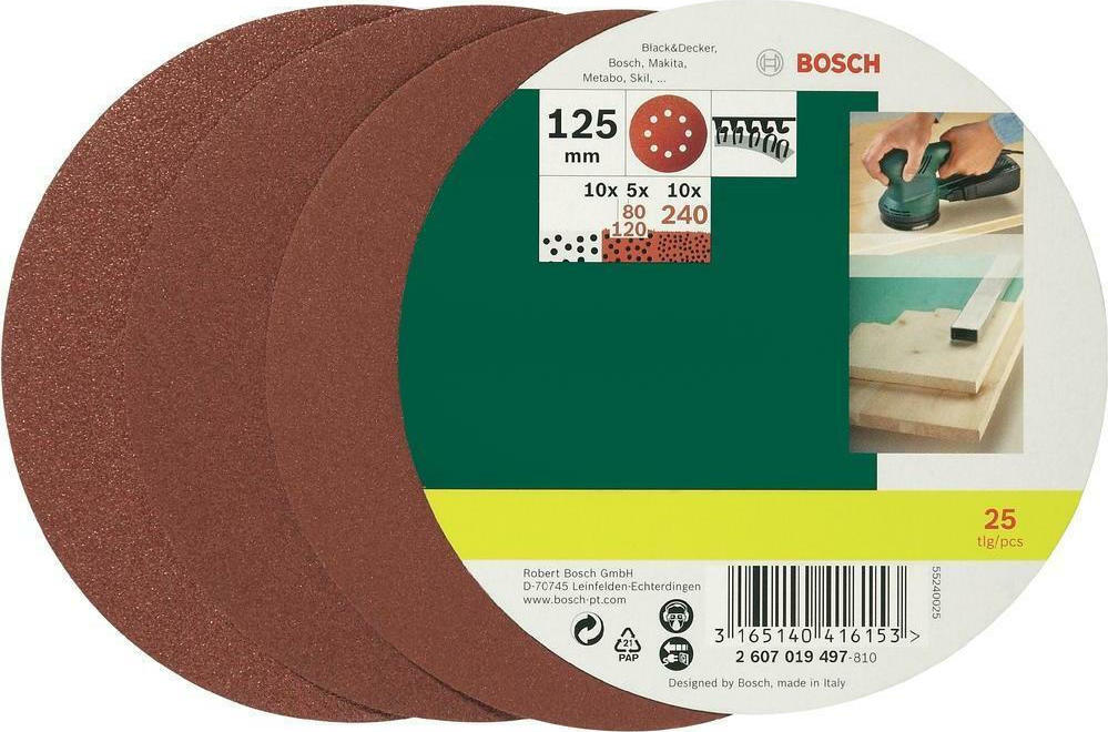Φύλλα Έκκεντρου 125mm 25τεμ. P80/120/240 Bosch 2607019497 