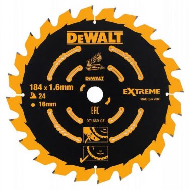 DEWALT Δίσκος κοπής για Ξύλο 184mm X 1.6 X 24 Δόντια DT1669-QZ