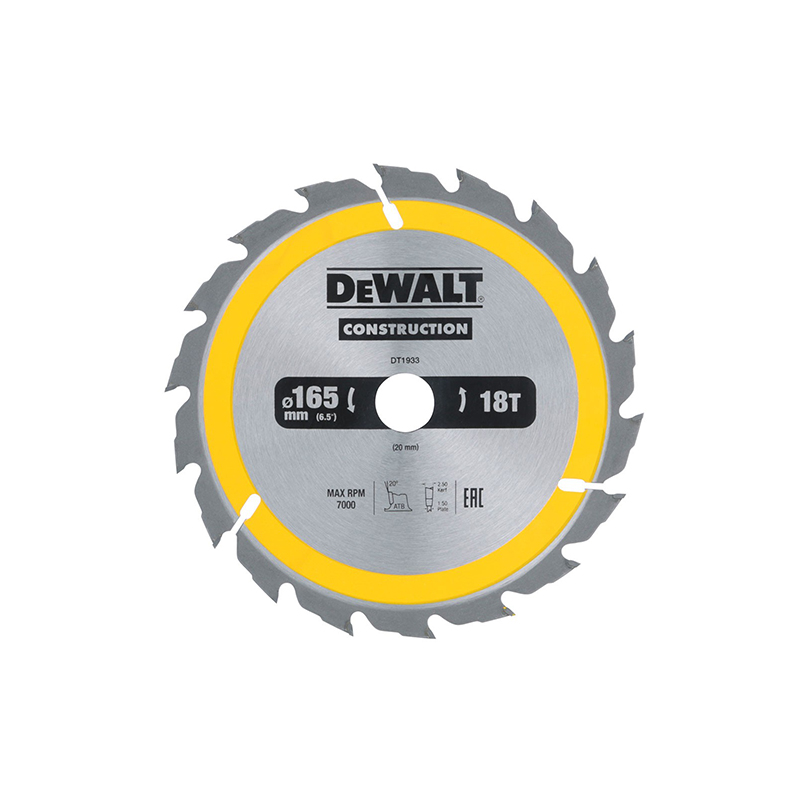 Δίσκος Κοπής Φορητών Δισκοπρίονων 165 X 20mm 18T Dewalt DT1933