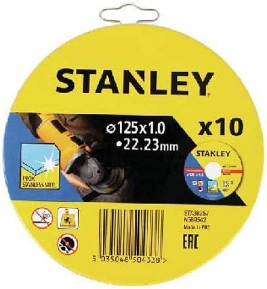 STANLEY® Εξαιρετικά λεπτός επίπεδος συγκολλημένος δίσκος κοπής από ανοξείδωτο χάλυβα, 125x22,23x1mm (10 ΤΜΧ) STA38257-XJ