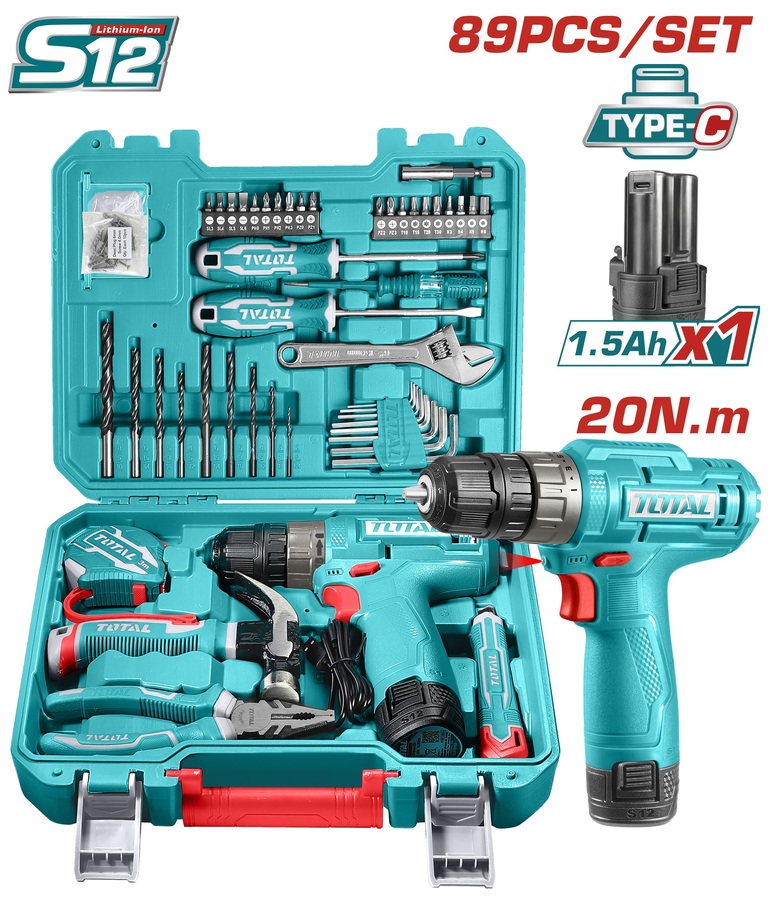 TOTAL ΣΕΤ ΔΡΑΠΑΝΟΚΑΤΣΑΒΙΔΟ ΜΠΑΤ. Li-ion 12V / 1.5Ah 89ΤΕΜ Type C (THKTHP10892)
