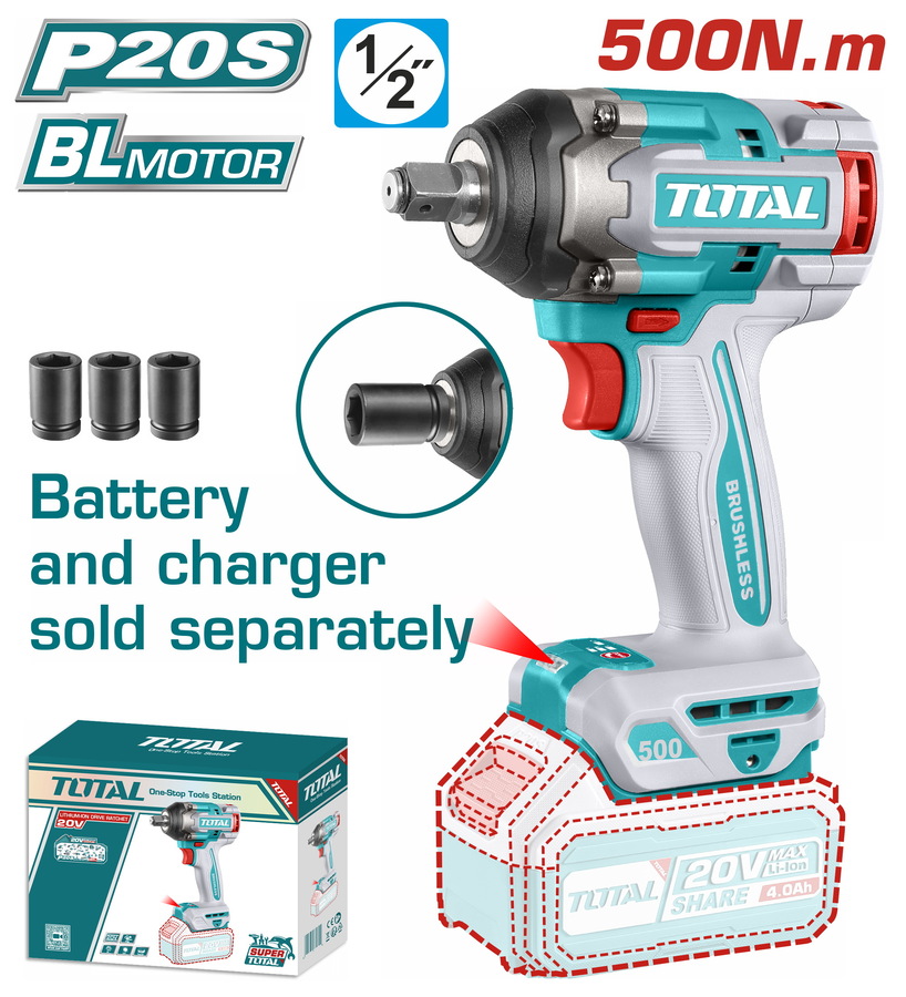 TOTAL ΕΠΑΓΓ. ΜΠΟΥΛΟΝΟΚΛΕΙΔΟ ΜΠΑΤ. Li-ion 20V / 500Nm ΧΩΡΙΣ ΜΠΑΤΑΡΙΑ & ΦΟΡΤΙΣΤΗ (TIWLI20501)