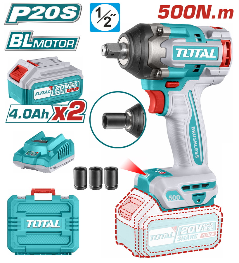 TOTAL ΕΠΑΓΓ. ΜΠΟΥΛΟΝΟΚΛΕΙΔΟ ΜΠΑΤ. Li-ion 20V / 4Ah / 500Nm / 2 ΜΠΑΤΑΡΙΕΣ (TIWLI2050)