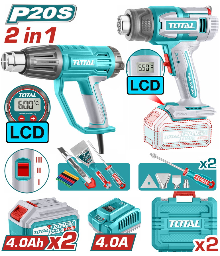 TOTAL ΕΠΑΓΓ. ΣΕΤ ΠΙΣΤΟΛΙΑ ΘΕΡΜΟΥ ΑΕΡΑ ΜΠΑΤ. Li-ion 20V (TOSLI241188E)