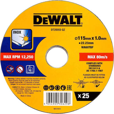 Δίσκος Κοπής Inox 115x1mm Σετ 25 τεμ DEWALT DT20593 