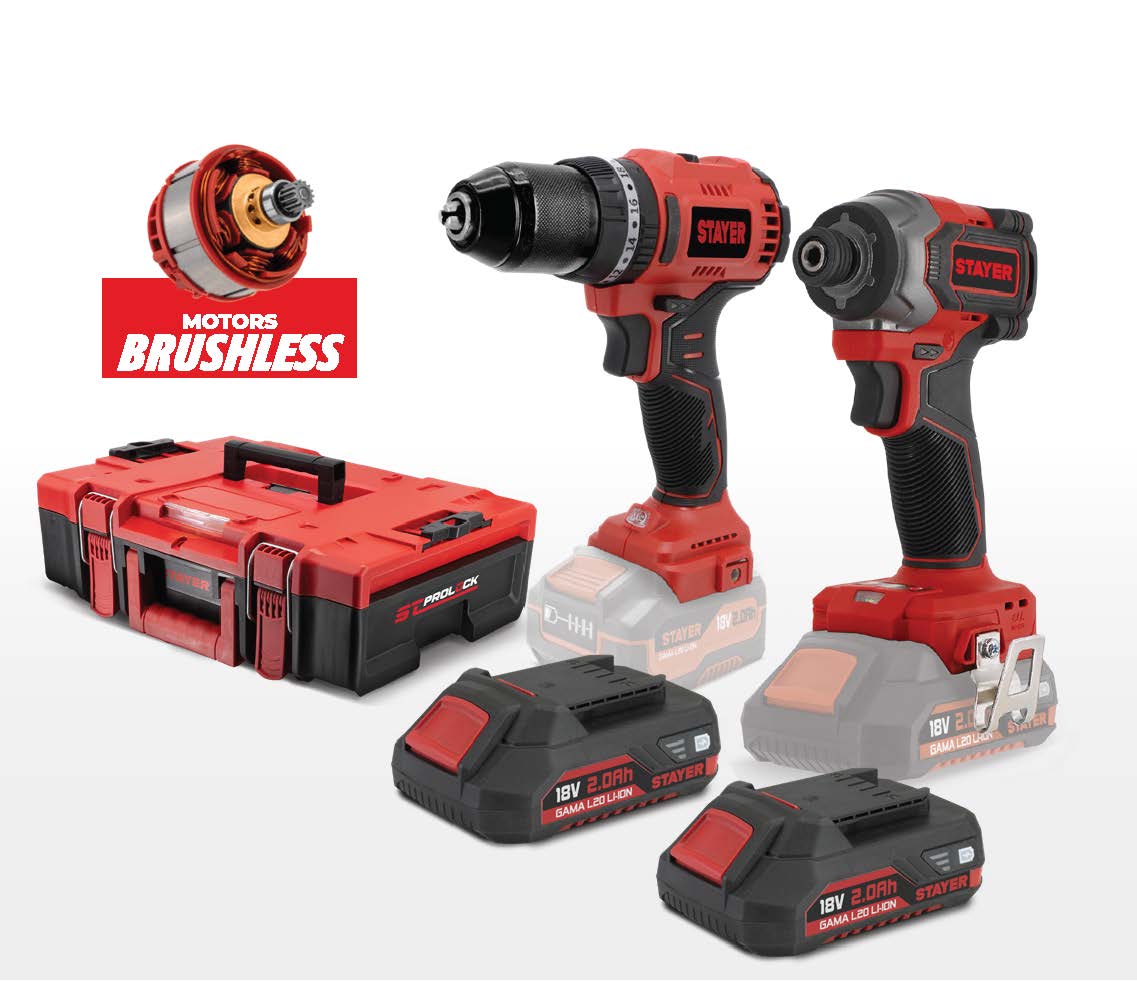 STAYER Δραπανοκατσάβιδο 50Nm+ Παλμικό 230Nm Brushless 18V - L20 Set 2*4.0Ah